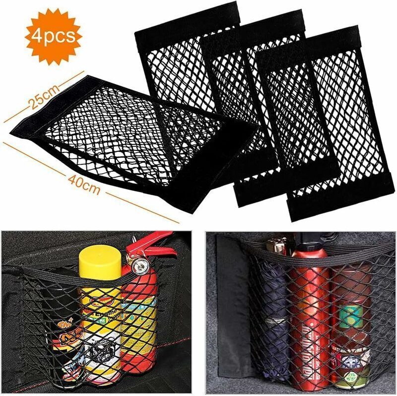 Kofferraum-Aufbewahrungsnetz, 4 Stück 40 x 25 cm Organizer-Taschen, Kofferraum-Organizer, Aufbewahrungsnetz mit elastisc...