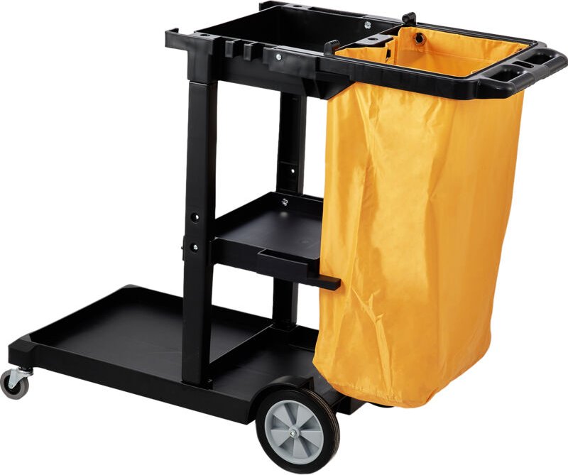 Mophorn - Reinigungswagen, gewerblicher Hausmeisterwagen mit 3 Ablagen, 90 kg Tragkraft, Kunststoff-Haushaltswagen mit 7...