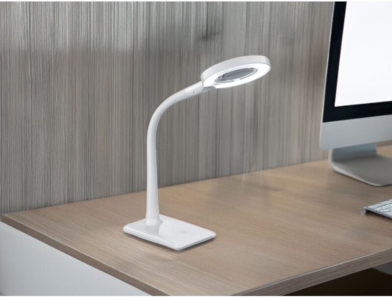 Defibrico - Flexible led Schreibtischlampe lupo weiß mit Lupe, 3-fach Dimmer