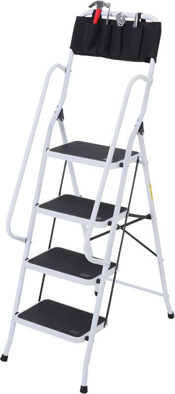 HOMCOM Klapptritt Stehleiter mit 4 Stufen Trittleiter mit Griff Gerüstbock mit Tasche bis 150 kg Belastbar inkl. Anti-Ru...