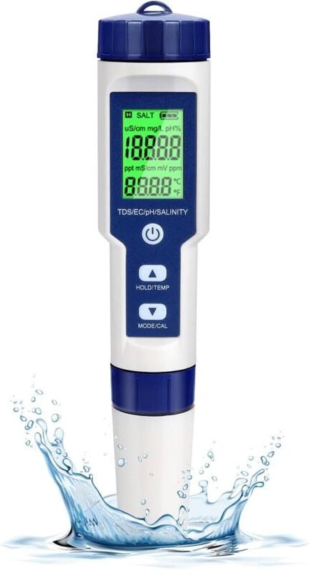 Digitales PH Messgerät, 5-in-1 Wassertester Mit Hintergrundbeleuchtung, PH/TDS/EC/Salzgehalt/Temp Meter Mit ATC, 0.01 Au...
