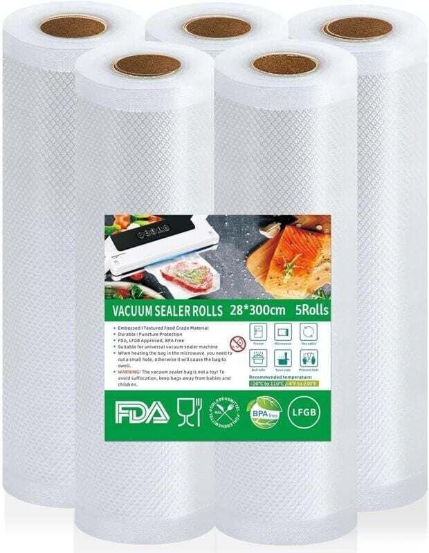 Vtizikl Sacs sous vide alimentaires, 5 rouleaux, 28 x 300 cm, pour la conservation et la cuisson des aliments, sans BPA