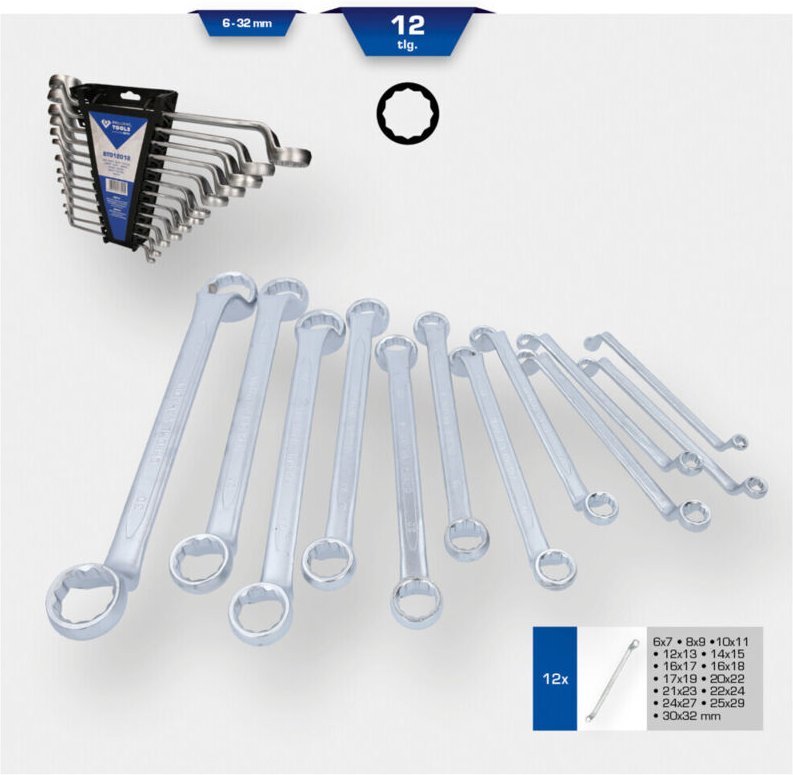 Brilliant Tools - Doppel-Ringschlüssel-Satz gekröpft 12tlg. - BT012012