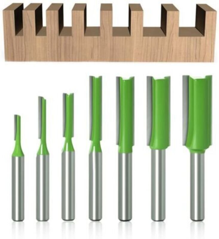 Set mit 7 geraden Fräsern mit 6-mm-Schaft, Hartmetall-Holzbearbeitungswerkzeug, ein- und zweischneidige gerade Fräser fü...