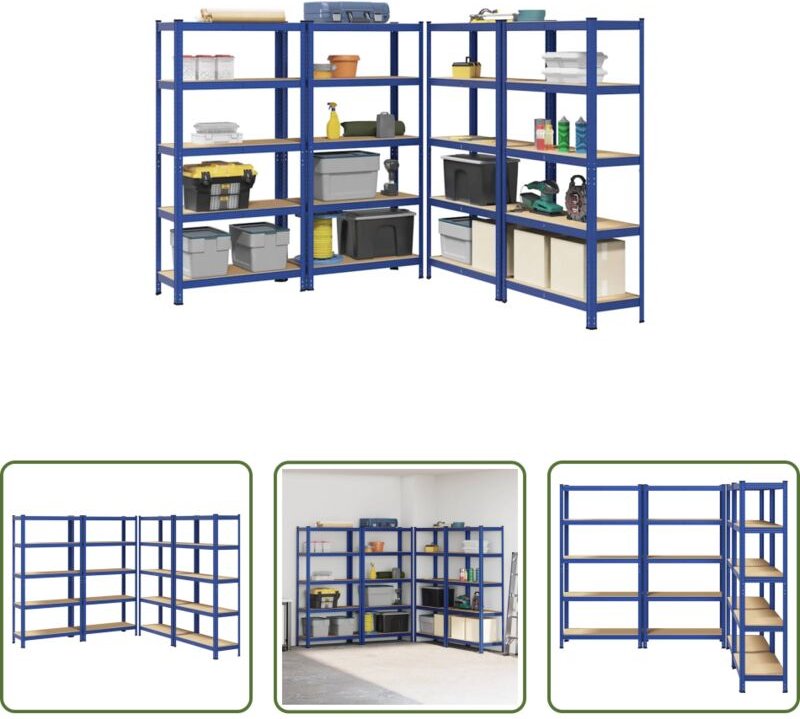 vidaXL Holzwerkstoff - Lagerregale mit 5 Böden 4 Stk. Blau Stahl & Holzwerkstoff