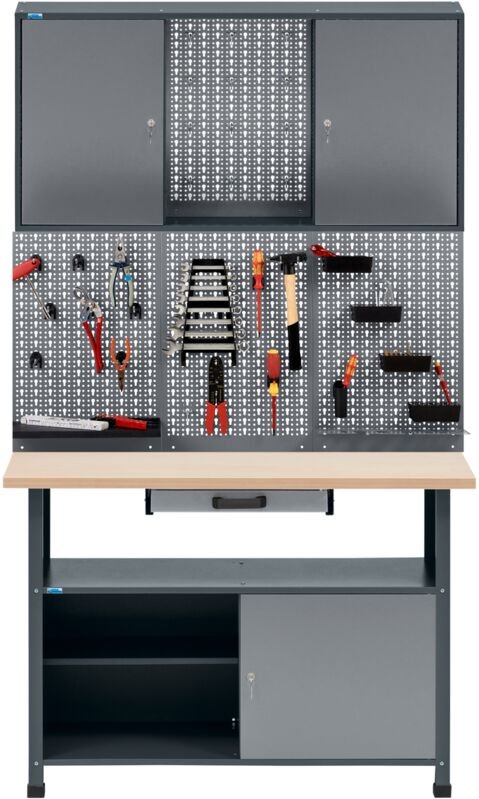 Küpper Aktions-Werkstatt-Set 14139, 120 cm breit, Werkbank, Lochwand, Hängeschrank