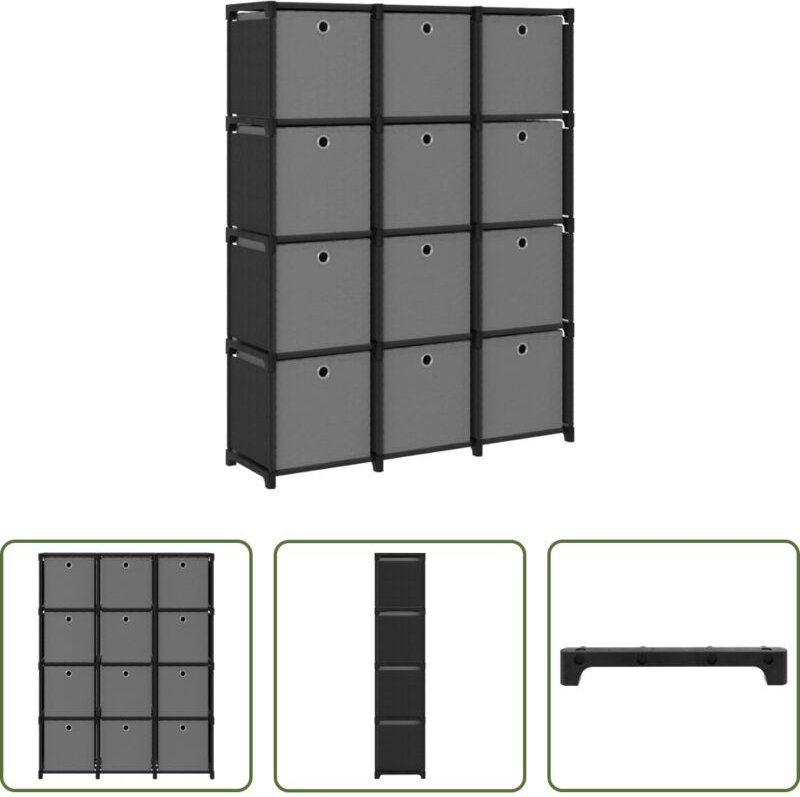 Würfel-Regal - Würfel-Regal mit Boxen 12 Fächer Schwarz 103x30x141 cm Stoff