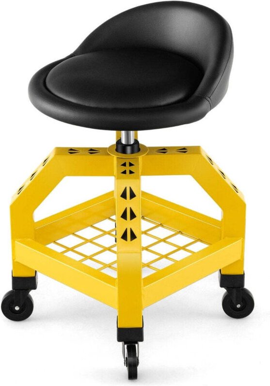 Hohenverstellbarer werkstatthocker 150 kg tragkraft mit werkzeugablage werkstattstuhl gelb