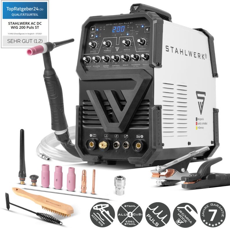 STAHLWERK Schweißgerät ACDC WIG 200 Puls ST 200 A WIG MMA Alu
