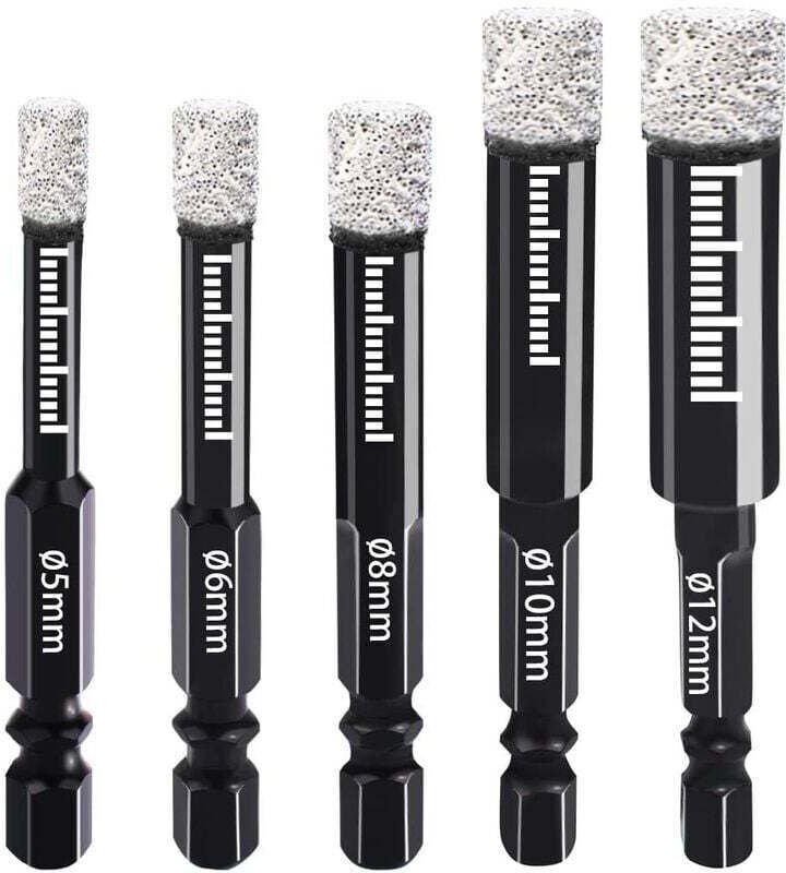 Diamantbohrer 5 mm, 6 mm, 8 mm, 10 mm, 12 mm Diamantbohrer mit Sechskantschaft für Keramik, Granit, Glas, Porzellan, Fli...