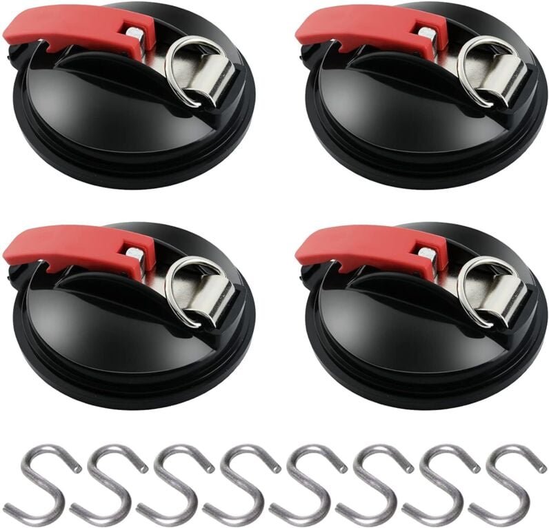 CCYKXA 4-teiliger Saugnapf-Anker mit Zurrhaken-Befestigung, 8 S-förmige Haken, Markisen-Saugnapf-Befestigungshaken für A...