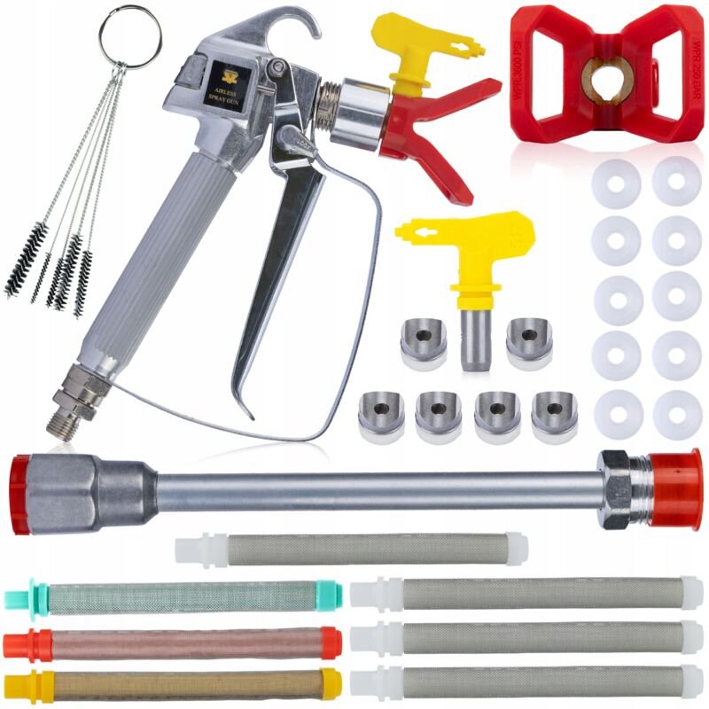 Rosfix Set Farbspritzpistole 517 – Profi Airless Spritzpistole mit 30 cm Lanze, Edelstahl-Düsenschutz, Filtern & Dichtun...