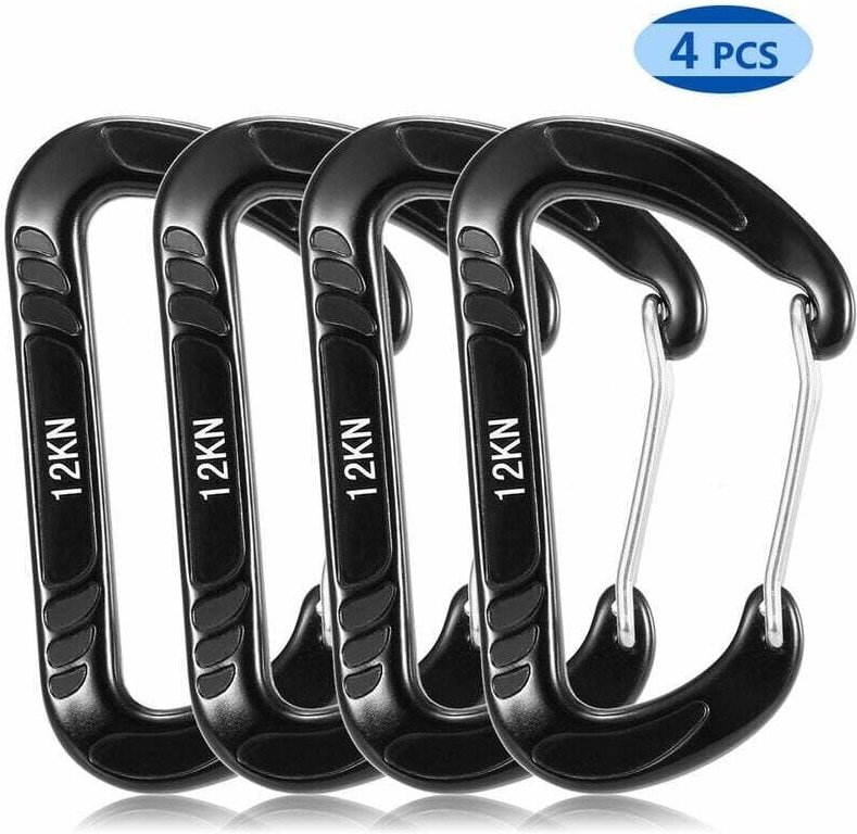 12 kN 4-teiliger Metall-Schnellverschlusskarabiner, hakensicherer Stahlkarabiner, leichter Federclip, Hängemattenklemme,...
