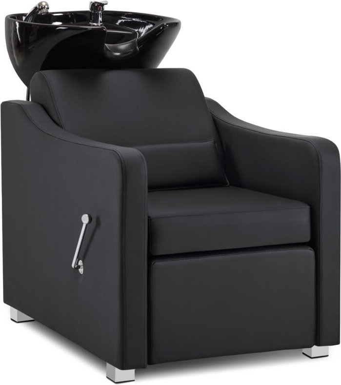 BarberPub Friseurstuhl mit Waschbecken Friseurwaschbeck 8675(Schwarz/Kunstleder)