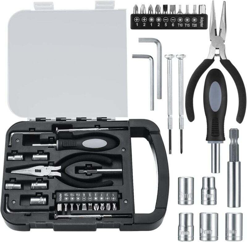 Coffret à outils complet de 22 pièces, boîte à outils, mallette à outils portable, avec jeu de tournevis de précision, i...