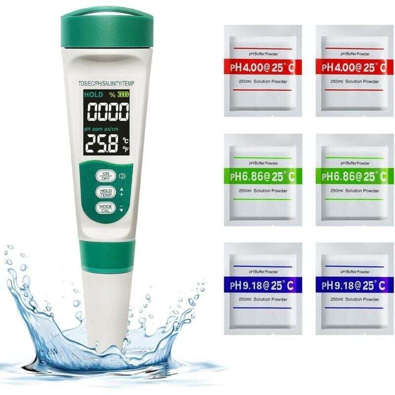Elektronisches pH-Meter, 5-in-1-Pool-Tester-Set, pH-/TDS-/EC-/Salzgehalts-/Temperaturmessgerät, VA-Hintergrundbeleuchtun...