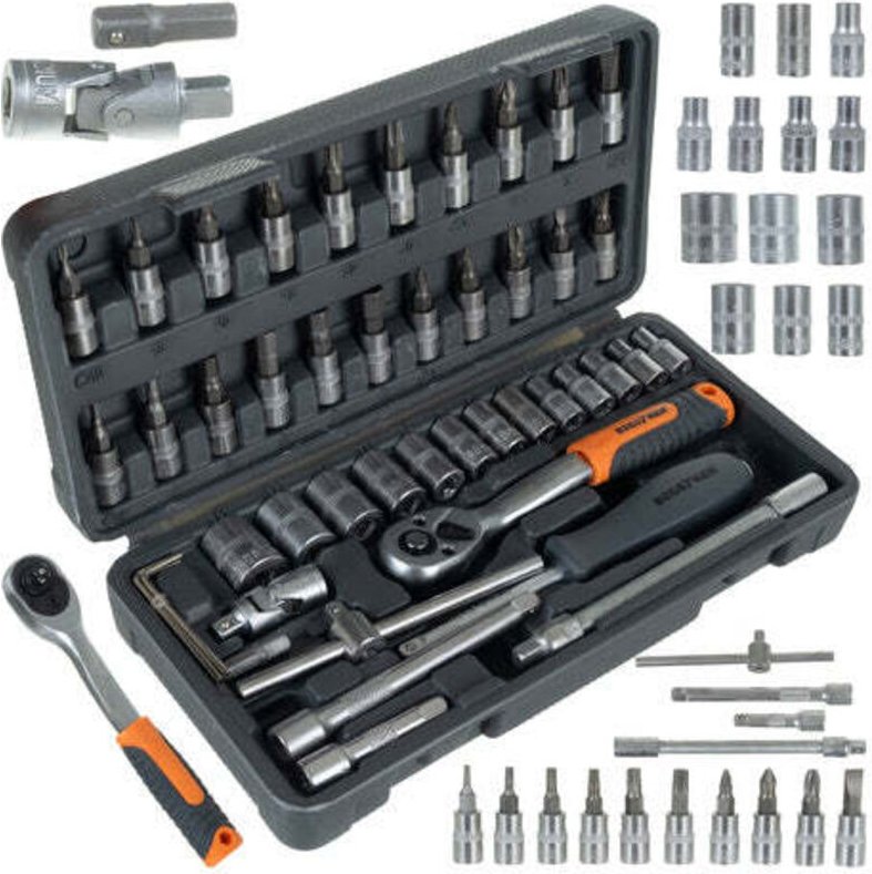 46-teiliger Steckschlüsselsatz mit Koffer, Chrom-Vanadium-Stahl