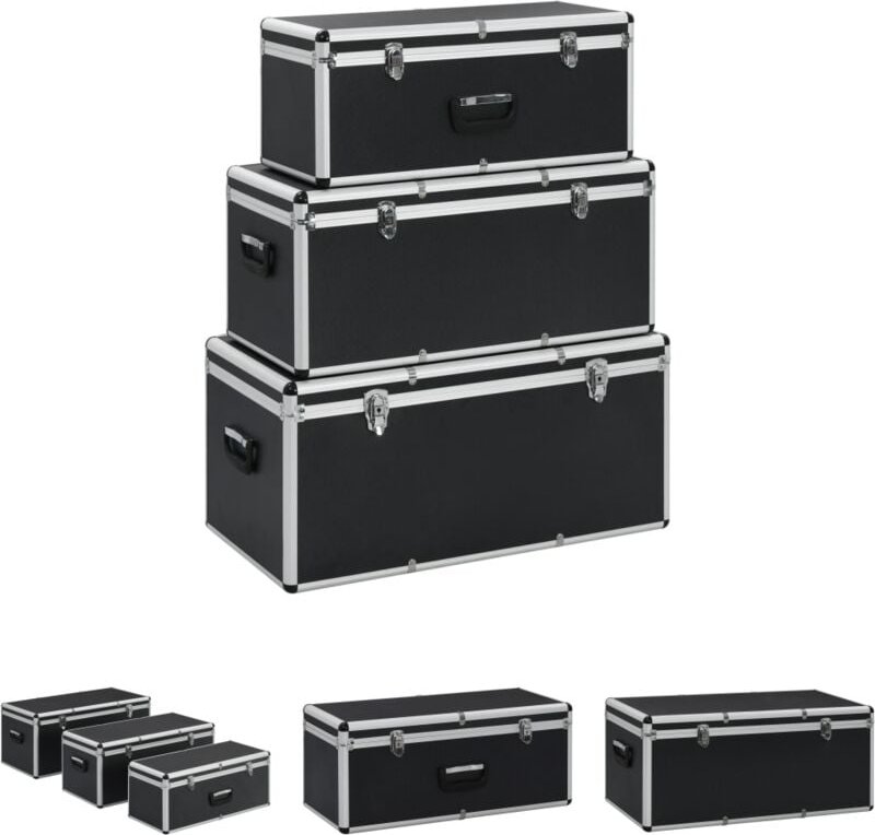 The Living Store Aufbewahrungskoffer 3 Stk. Schwarz Aluminium - Werkzeugkästen