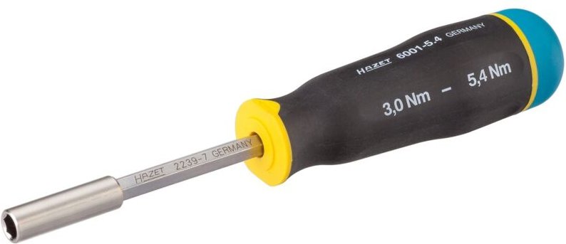 Drehmoment-Schraubendreher, Nm min-max: 3 - 5.4 Nm, Toleranz: 6%, Sechskant hohl 6,3 (1/4), Anzahl Werkzeuge: 3 - Hazet