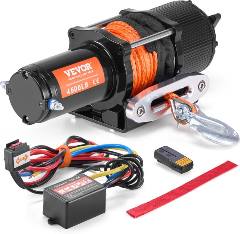 VEVOR Elektrische Seilwinde, 2048 kg Zugkraft, 12 V Gleichstrom für Geländefahrzeuge/UTVs, mit 12-strängigem Synthetikse...