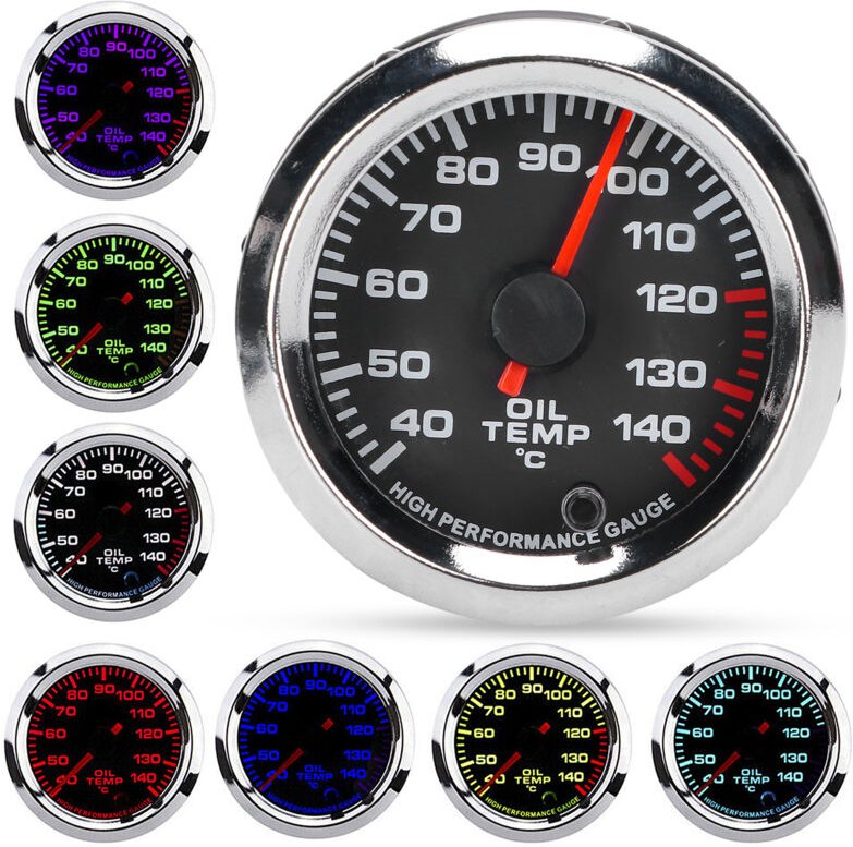 Öltemperaturanzeige für 12-V-Fahrzeuge, 52 mm / 2,0 Zoll Öltemperaturanzeige 40-140 °C 7-Farben-Display Hintergrundbeleu...