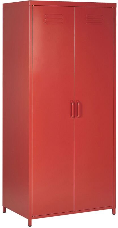 Kleiderschrank Rot Metall 76 x 50 x 171 cm mit 2 Türen 3 herausnehmbaren Fächern und Kleiderstange Wohnzimmer Schlafzimm...