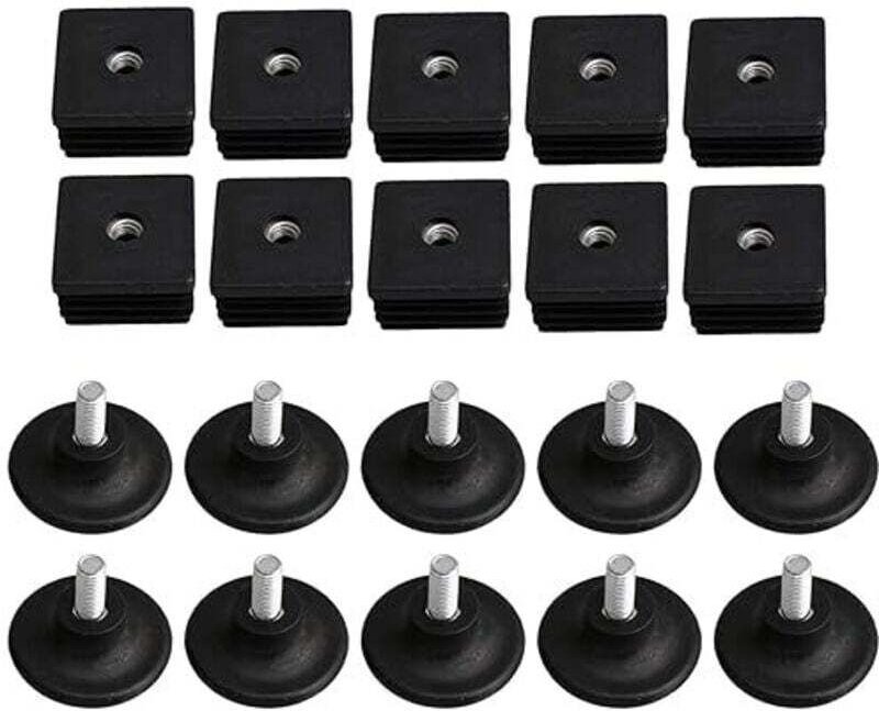 40 mm x 40 mm M8 Gewinde Schwarze Kunststoff-Möbelfußkappen Blindstopfen Einsteckkappen mit verstellbaren Gewindefüßen f...