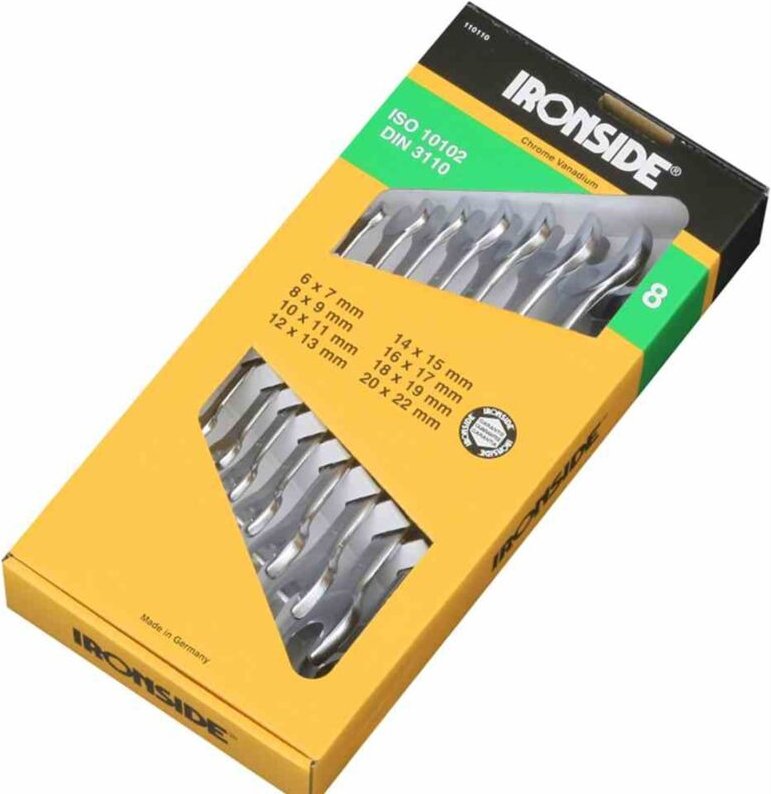 Ironside - Doppel-Maulschlüssel-Set 8-teilig Chrom-Vanadium-Stahl