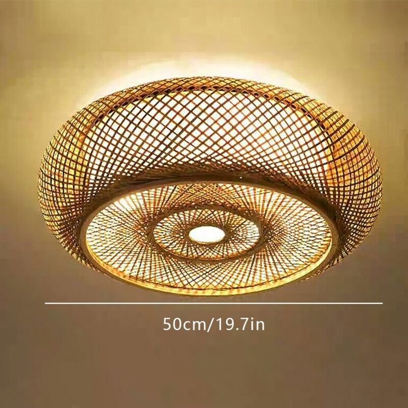 Senderpick - 50cm Runde Deckenlampe Bambus Rattan Schlafzimmer Wohnzimmer Deckenleuchte