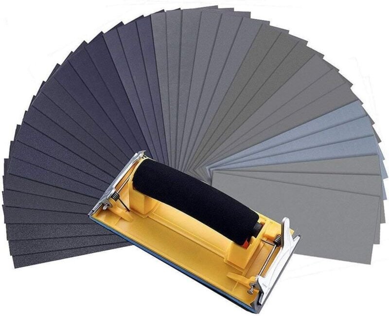 Set mit 36 Schleifblättern und Nass-/Trockenschleifer zum Polieren von Metall-, Holz- und Automobiloberflächen