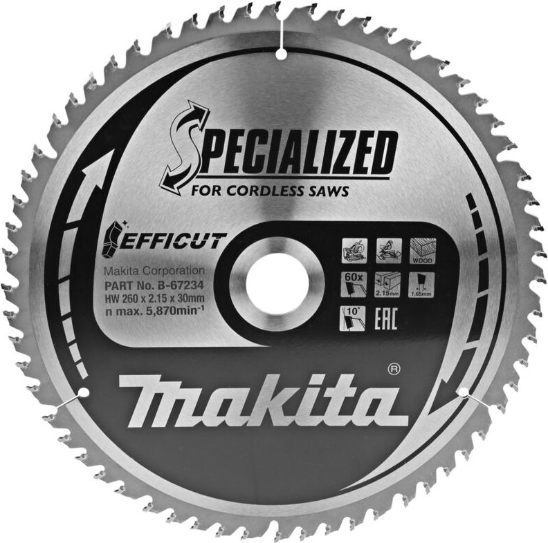 Kreissägeblatt, t.c.t Efficut, 260 x 30 mm, 60 Zähne Makita B-67234