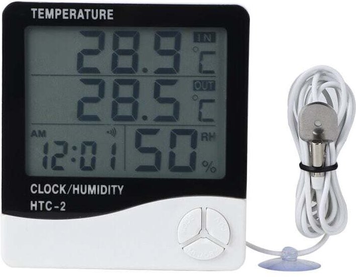 Digitales Temperatur- und Feuchtigkeitsmessgerät mit dualer Innen-/Außenanzeige und Temperatursensor. Für präzise Überwa...