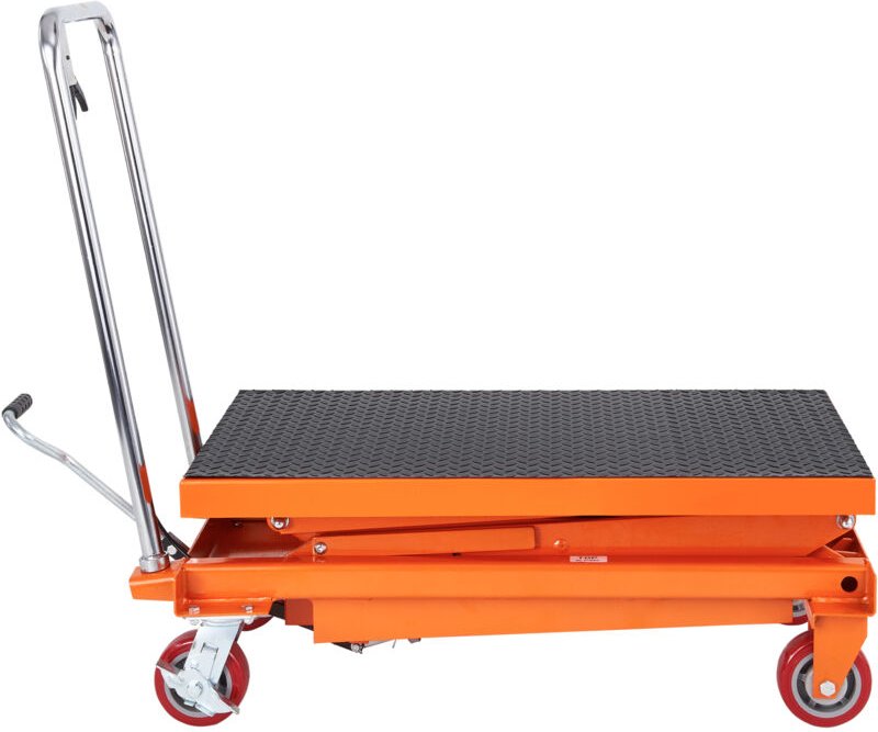 Mophorn Hydraulischer Hubtischwagen, 770 lbs Tragkraft, 59 Hubhöhe, manuelle Doppelscherenhebebühne mit 4 Rädern und rut...