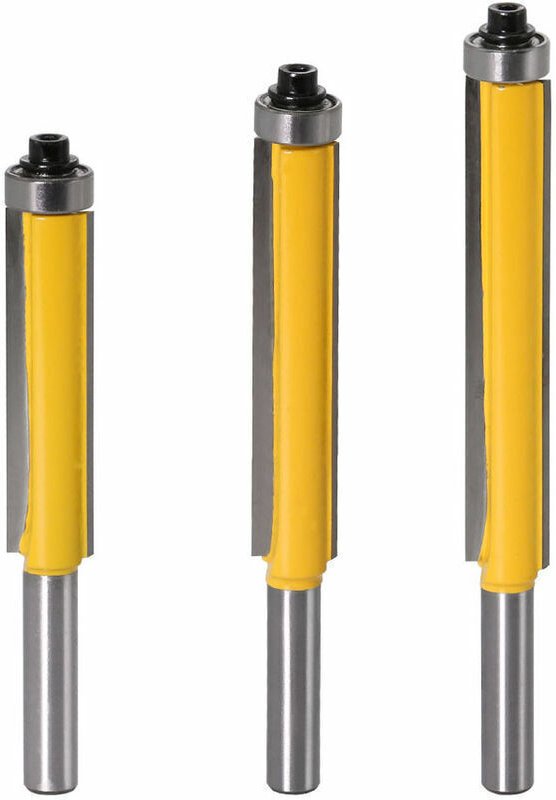 3-teiliger 8-mm-Schaft-Bündigfräser mit Kugellager, Kopierfräser mit oberem Kugellager, extra langer Holzfräser