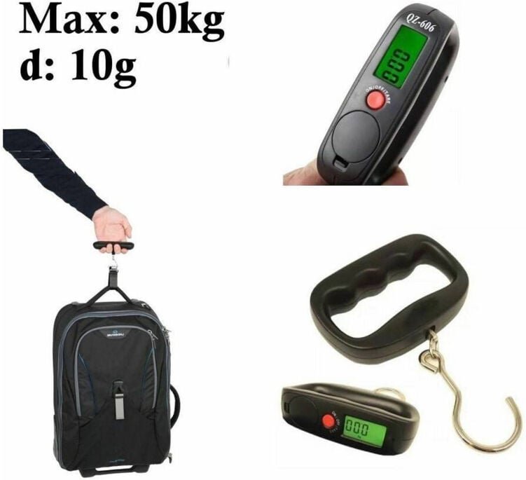 Thumbnail - Trade Shop Traesio - Trade Shop - Reisewaage, 10 g – 50 kg, tragbar, digital, zum Wiegen von Gepäck -