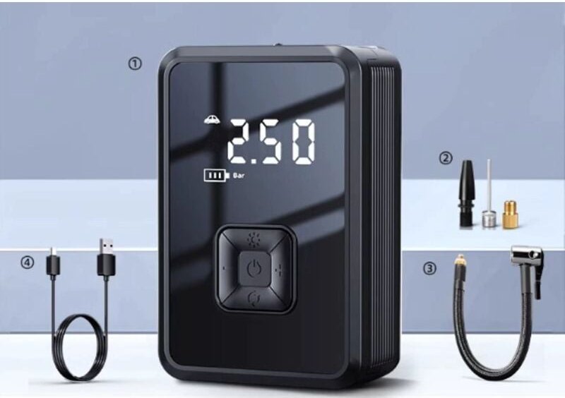 Gabrielle - Drahtloser Autoreifenfüller, 4000 mAh, tragbarer Mini-Luftkompressor (10,3 Bar), Schnellfüllzylinder