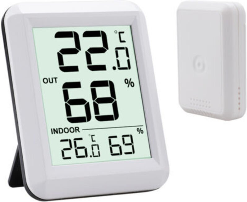 Weißes LCD, ℃/℉, Batterie inklusiveAutomatisches Refresh Innen- und Außenthermometer mit drahtlosem Sender, Temperaturmo...