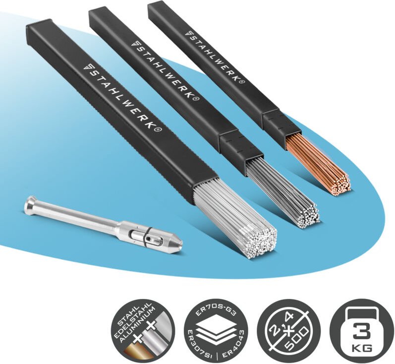STAHLWERK Schweißstäbe + TIG Pen ER70S-G3 ER307Si ER4043Si5 Ø 2,4