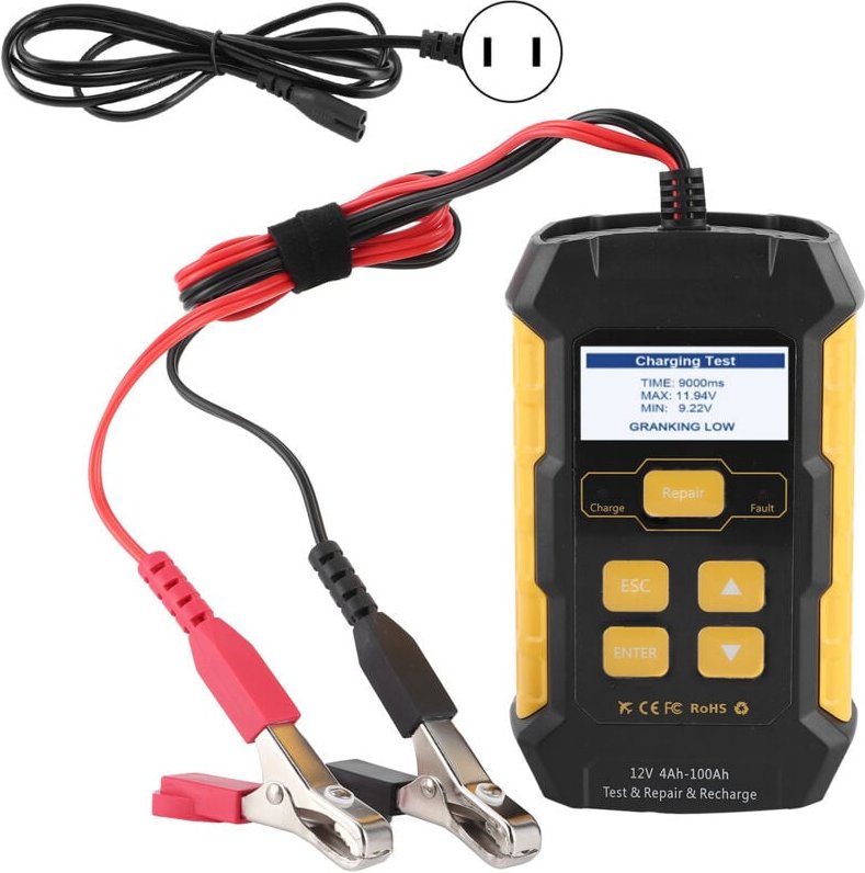 Autobatterietester, Ladegerätwartung, Kfz-Ladeanalysator, Starthilfe-Ladesystem, Testgerät, US-Stecker 110-250V.