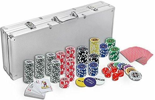 Laser Pokerchips 500 Chips Pokerkoffer 12 Gramm Metallkern, inkl. 2X Pokerdecks, 5X Würfel, Dealer Button, Big Blind, Li...