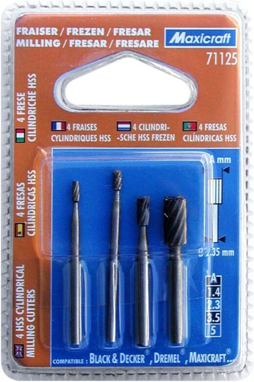 4 HSS-Zylinderfräser 1,4 bis 5,0 mm MAXICRAFT