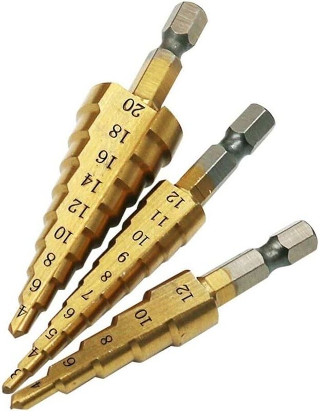 3-teiliges HSS-Stufenkegelbohrer-Set mit Sechskantschaft, Elektrowerkzeugzubehör, Lochschneider, Schnellwechselsystem