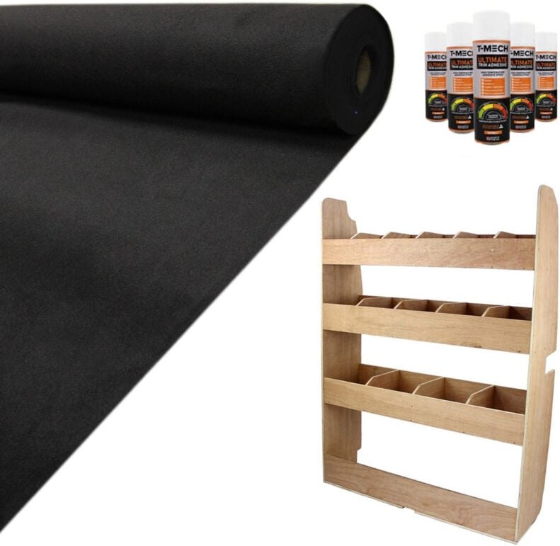 Ford Transit Fahrzeugregal & Van Teppich-Verkleidung Schwarz & GRATIS 5 Dosen Mehrzweckkleber im Set