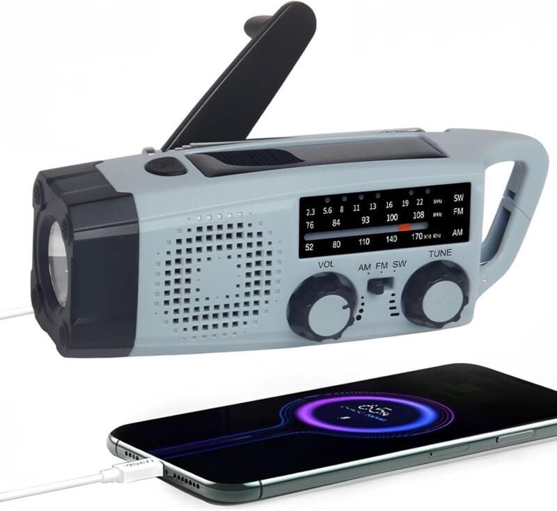 Solarradio, tragbares AM/FM-Radio mit Handkurbel, Notfallradio mit Kopfhöreranschluss, LED-Taschenlampe, 2000 mAh wieder...