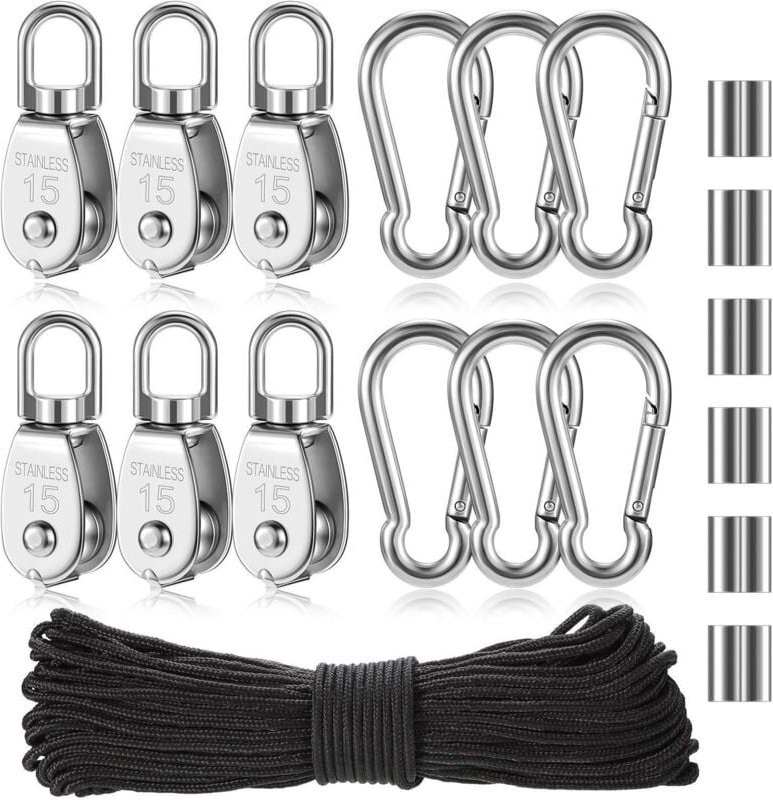 Seilzugblock aus Edelstahl 304, Heberolle mit Seil, Schwenkbarer Flaschenzugblock, Einzelflaschenzughaken, Edelstahlroll...