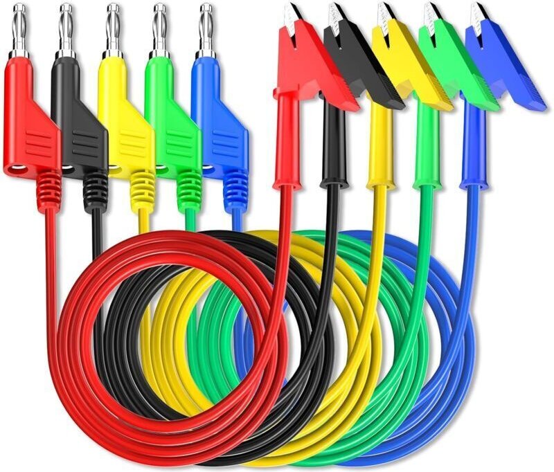 4-mm-Messleitungen, stapelbarer Bananenstecker auf Krokodilklemmen, flexibles Kabel, 1 m für elektrische Prüfungen mit M...