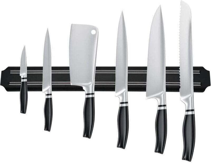 Porte couteau magnetique, barre aimantée porte couteaux, range couteaux cuisine magnétique en acier inoxydable noir port...