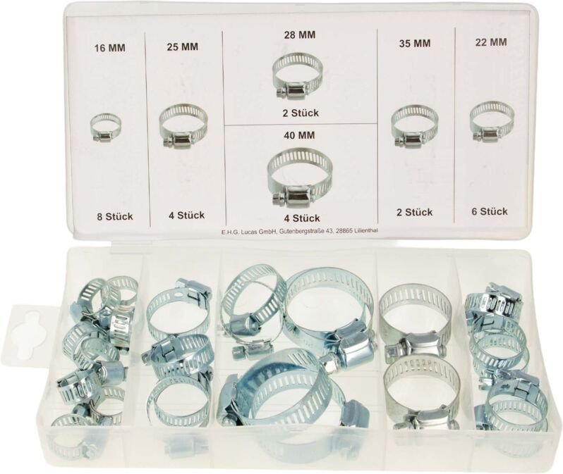 MASTERPROOF PROFESSIONAL Schlauchschellen-Sortiment 26-tlg. - Ø 16 - Ø 40 mm, Stahl verzinkt, Schlauchklemmen