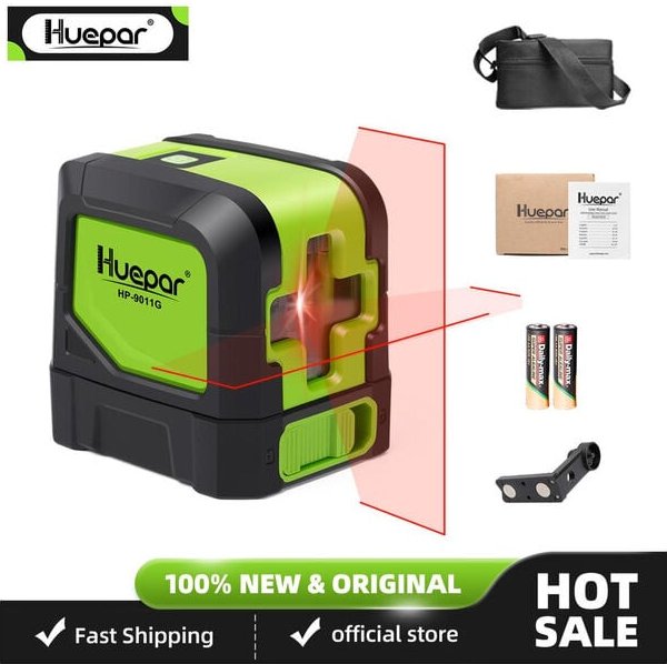 Huepar - Niveau laser 2 lignes Nivellement automatique (4 degrés) Laser à faisceau rouge vert Horizontal et Vertical Lig...
