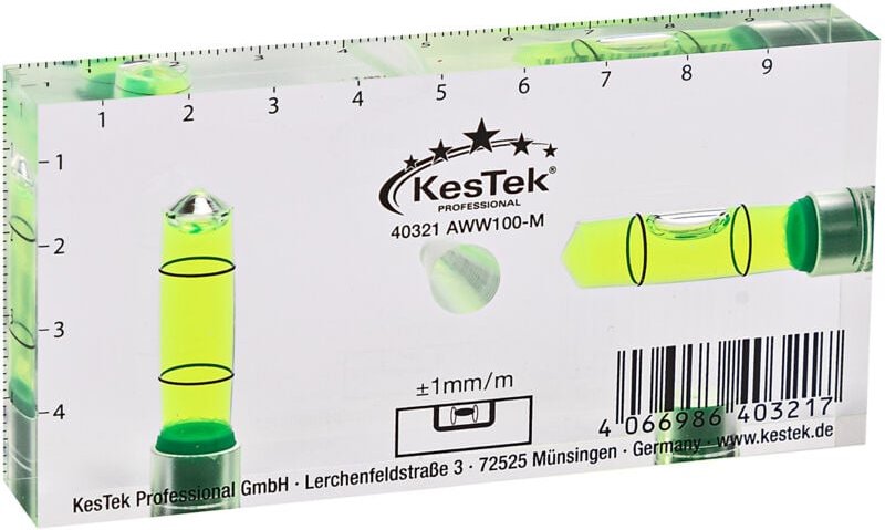 Kestek - Acrylglas Wasserwaage AWW100-M mit Magnet, Skalierung und Bohrloch